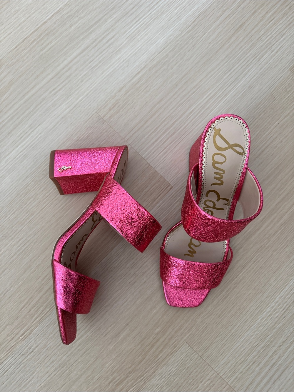 Sam Edelman Metallic Hot Pink Double-Band Slide Mules - Picture 5 of 5